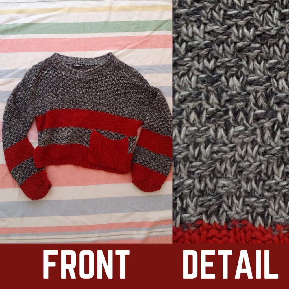 Club L London Gray & Red Marled Crop Sweater